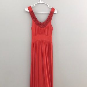 Maxi dress with embellished neckline
